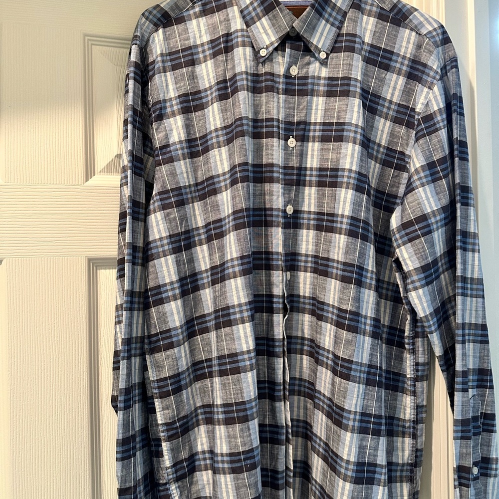 Classic Navy and Gray Plaid Men's Shirt